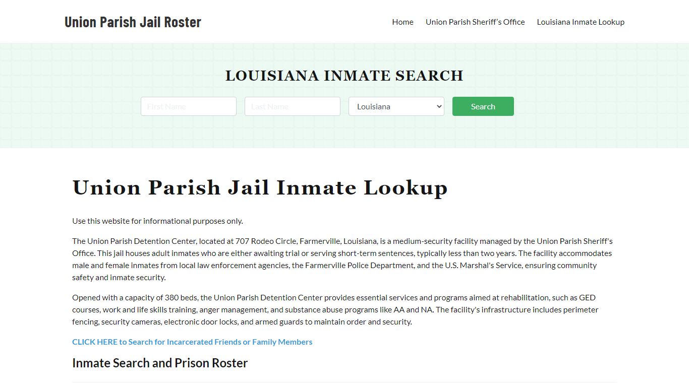 Union Parish Jail Roster Lookup, LA, Inmate Search